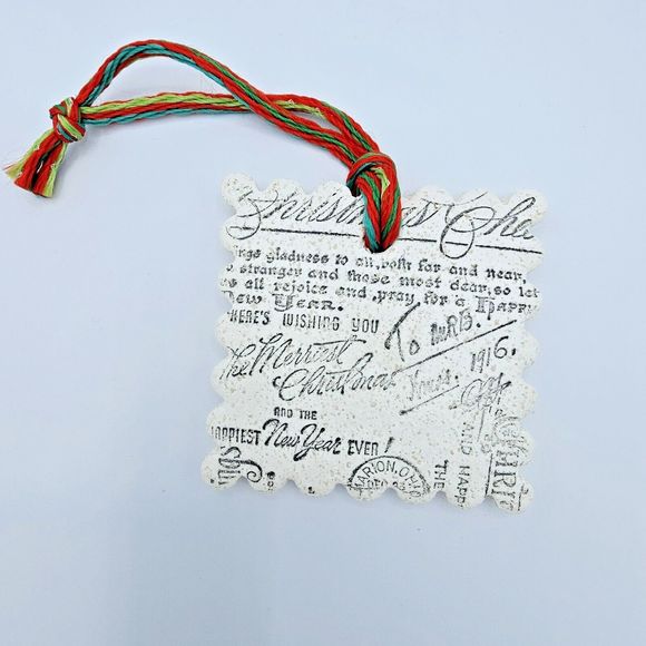 Merry Christmas Ornament Holiday Script Salt Dough Tree Trim Set of Two - Picture 3 of 6